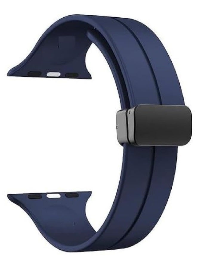 Replacement silicone sports wristband, black, with a magnetic D-shaped clasp 42/44/45/49mm, compatible with Apple Watch series SE/11/10/9/8/7/6/5/4/3 - Dark Blue - Image 1